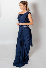 Load image into Gallery viewer, Navy Lycra Saree with blouse