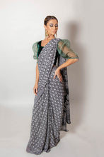 Load image into Gallery viewer, Black and White Lotus - Semi Stitched Saree