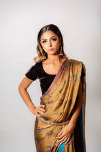 Load image into Gallery viewer, Teal and Brown floral - Semi Stitched Saree