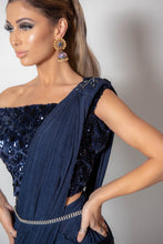 Load image into Gallery viewer, Navy Lycra Saree with blouse