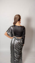 Load image into Gallery viewer, Metallic ruffle saree with blouse