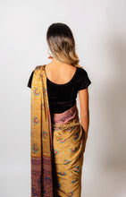 Load image into Gallery viewer, Teal and Brown floral - Semi Stitched Saree