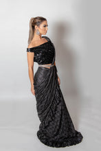 Load image into Gallery viewer, Black and Silver ruffle saree with blouse