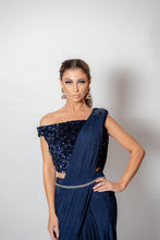 Load image into Gallery viewer, Navy Lycra Saree with blouse