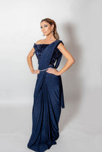 Load image into Gallery viewer, Navy Lycra Saree with blouse