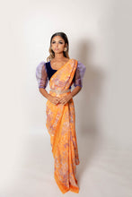 Load image into Gallery viewer, Orange and Lilac - Semi Stitched Saree