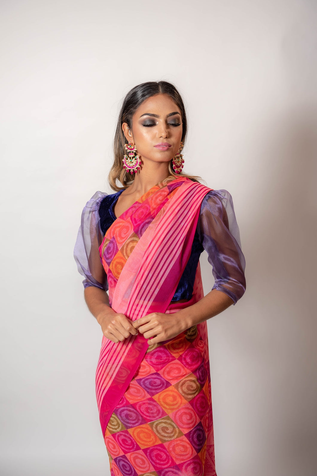 Squares Multi Coloured - Semi Stitched Saree