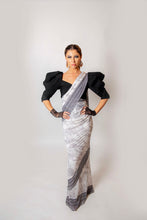 Load image into Gallery viewer, White and Black Floral - Semi stitched Saree