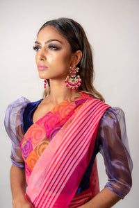 Squares Multi Coloured - Semi Stitched Saree