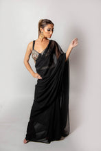 Load image into Gallery viewer, Shelby Black Saree - Semi Stitched