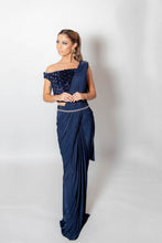 Load image into Gallery viewer, Navy Lycra Saree with blouse