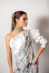 Grey and Pink dusk -Semi Stitched Saree