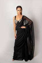 Load image into Gallery viewer, Shelby Black Saree - Semi Stitched