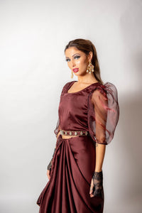 Maroon Ruffle Saree - Loose Stitch