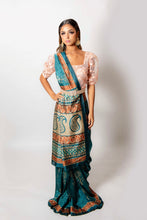 Load image into Gallery viewer, Teal Palm - Semi Stitched Saree