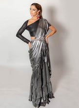 Load image into Gallery viewer, Metallic ruffle saree with blouse