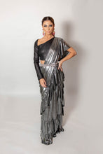 Load image into Gallery viewer, Metallic ruffle saree with blouse