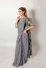 Load image into Gallery viewer, Black and White Lotus - Semi Stitched Saree