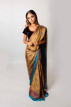 Load image into Gallery viewer, Teal and Brown floral - Semi Stitched Saree