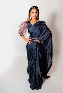 Blue Ruffle Saree - Loose Stitch