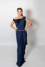 Load image into Gallery viewer, Navy Lycra Saree with blouse