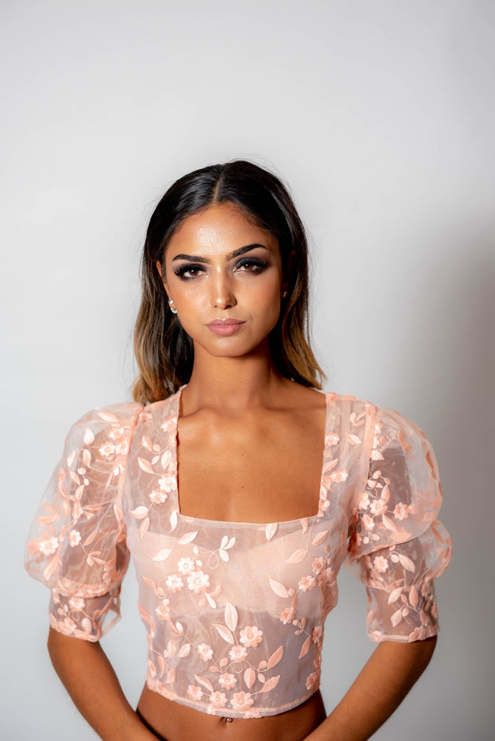 Sheer embroidered blouse - Peach