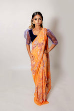 Load image into Gallery viewer, Orange and Lilac - Semi Stitched Saree