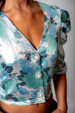 Load image into Gallery viewer, Top with puff sleeves and 3 pearl stone buttons.