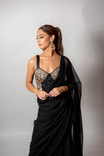 Load image into Gallery viewer, Shelby Black Saree - Semi Stitched