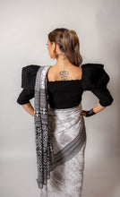 Load image into Gallery viewer, White and Black Floral - Semi stitched Saree