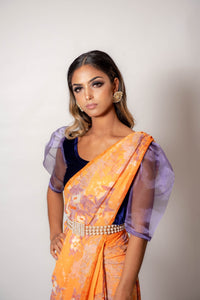 Orange and Lilac - Semi Stitched Saree