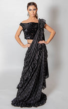 Load image into Gallery viewer, Black and Silver ruffle saree with blouse