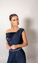 Load image into Gallery viewer, Navy Lycra Saree with blouse