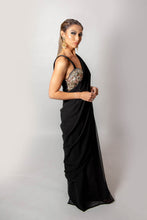 Load image into Gallery viewer, Shelby Black Saree - Semi Stitched