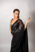 Load image into Gallery viewer, Shelby Black Saree - Semi Stitched