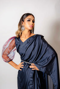 Blue Ruffle Saree - Loose Stitch