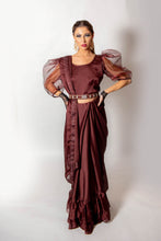 Load image into Gallery viewer, Maroon Ruffle Saree - Loose Stitch